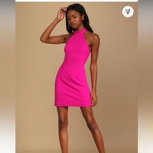 Lulu’s Striking Style Magenta Halter Bodycon‎ Mini Dress